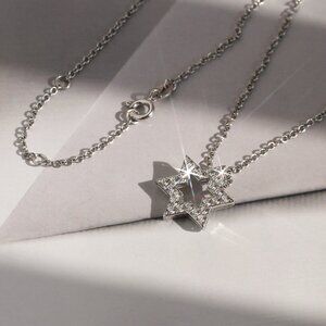Stellar Gleam Star Necklace | CZ Pavé Star Charm in Sterling Silver